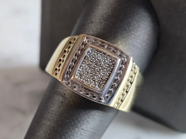Mens Vintage Estate 10k Yellow Gold Diamond Ring