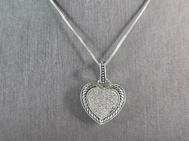 Womens Estate Sterling Silver Heart CZ Stone Pendant W/ Necklace
