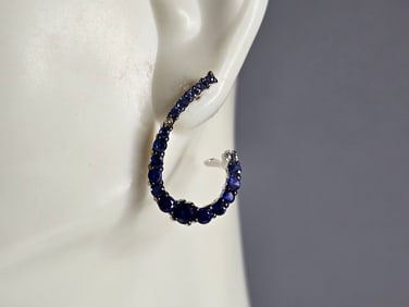 Womens Vintage Estate Sterling Silver Sapphire Modernist Earrings