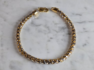 Womens Vintage Estate 14K White & Yellow Gold Modernist Bracelet