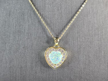Womens Sterling Silver Gold Tone Opal Heart Pendant Necklace
