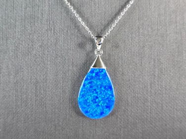 Womens Sterling Silver Blue Opal Modernist Pendant Necklace