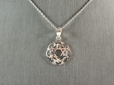 Sterling Silver Jewish Judaica Star of David Pendant Necklace