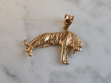 Womens Mens Vintage Estate 14k Yellow Gold Tiger Pendant