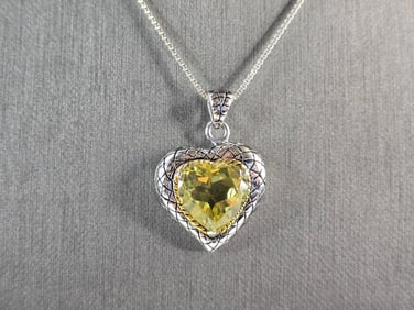 Womens Vintage Estate Sterling Silver Citrine Heart Pendant Necklace