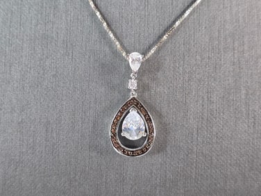 Womens Estate Sterling Silver Modernist Citrine CZ Pendant Necklace