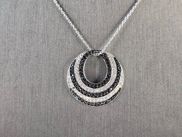 Womens Vintage Estate Sterling Silver Modernist Pendant & Necklace