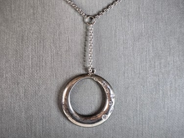 Womens Vintage Estate Sterling Silver Modernist Pendant & Necklace