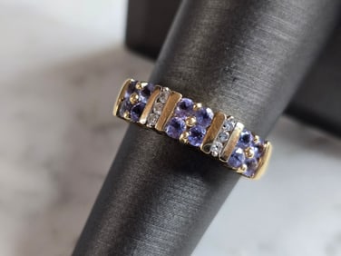Womens Vintage Estate 14K Yellow Gold Tanzanite Diamond Ring