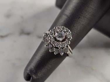 Womens Vintage Estate 14K White Gold Diamond Ring Set