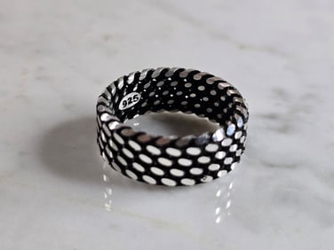 Mens Estate Sterling Silver Modernist Scales Band Ring