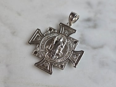 Religious Sterling Silver St. Benedict Cross Pendant
