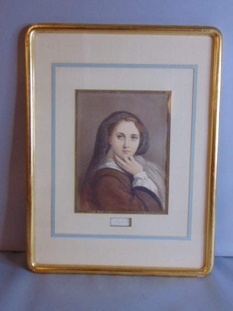 ANTIQUE HAND PAINTED ENGRAVING OF WOMAN ANDREE (1 of 5)