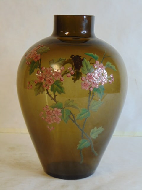 VINTAGE ANTIQUE HAND PAINTED FRENCH GLASS VASE LAURENT (1 of 8)