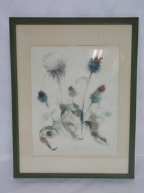 ANTIQUE WATERCOLOR FLORAL PAINTING ARTIST SIGNED