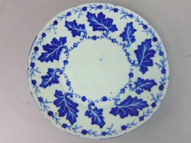 Vintage Antique Hand Painted Porcelain Flow Blue Plate