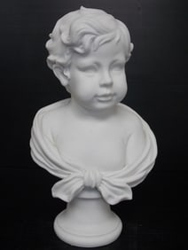 VICTORIAN BUST STATUE OF LITTLE BOY W/ MARBLE FINISH