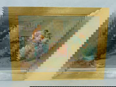 ANTIQUE LITHO PRINT SET IN GOLD GILT FRAME