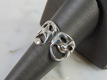 Womens Vintage Sterling Silver Theater Masks Ring