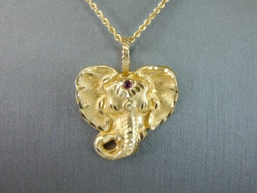 14K Gold Rope Necklace W/ Hindu Elephant Pendant