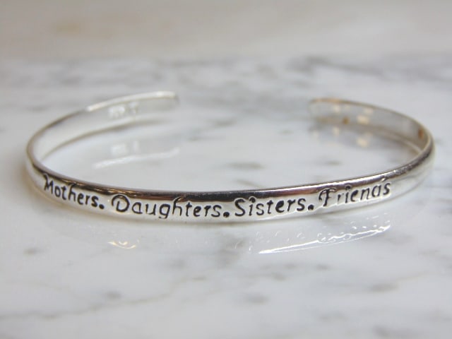Womens Vintage Sterling Silver "Mothers" Cuff Bracelet: FOR SALE IS A LOVELY VINTAGE ESTATE STERLING SILVER "MOTHERS" CUFF BRACELET. BRACELET MEASURES 6 1/2" LONG BY 1/4" WIDE AND WEIGHS 12.1g. THIS WOULD MAKE A LOVELY GIFT FOR THAT SOMEONE SPECIAL. ANY QU