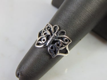 Womens Vintage Estate Sterling Silver Butterfly Ring