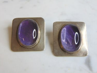 Womens Vintage Estate Sterling Silver Amethyst Earrings