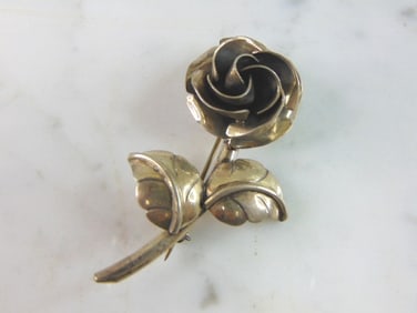 Womens Vintage Estate Sterling Silver Rose Brooch