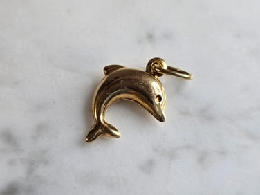 Womens Vintage Estate 14K Yellow Gold Dolphin Pendant