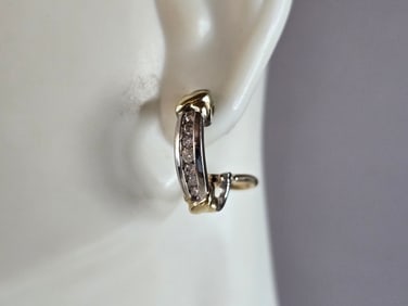Womens Vintage Estate 10K Multi Gold Diamond Earrings