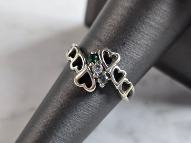 Womens Vintage Estate 10k White Gold Heart Ring