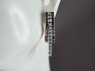 Pr Womens Vintage Estate 14K White Gold Art Deco Diamond Earrings