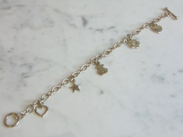 Womens Vintage Estate Sterling Silver Charm Bracelet