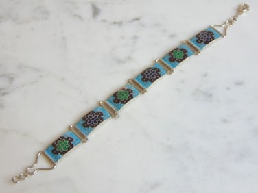 Womens Sterling Silver Flower Bracelet