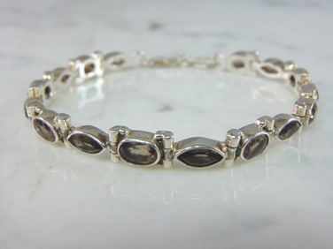 Womens Vintage Sterling Silver Smoky Quartz Bracelet