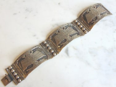Vintage Estate Sterling Silver Aztec Bracelet