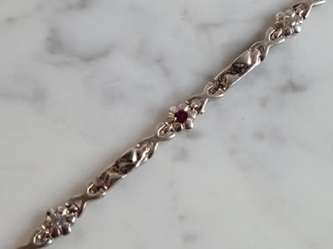 Womens Vintage Estate Sterling Silver Garnet CZ Bracelet