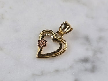 Womens Vintage Estate 14K Yellow & Rose Gold Heart Pendant