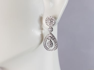 Womens Vintage Estate Sterling Silver CZ Earrings