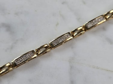 Womens Vintage Estate 14K Yellow Gold Diamond Tennis Bracelet