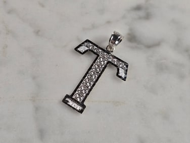 Womens Sterling Silver Initial Letter "T" Pendant