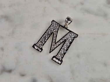 Womens Sterling Silver Initial Letter " M " Pendant