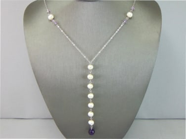 Womens Vintage Sterling Silver Modernist Pearl Necklace