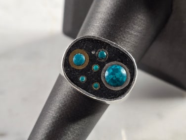 Womens Vintage Estate Sterling Silver Turquoise Modernist Ring