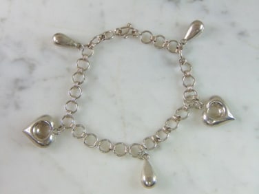 Womens Vintage Estate Sterling Silver Heart Bracelet