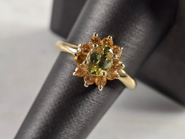 Womens Vintage Estate 14K Gold Peridot Citrine Ring