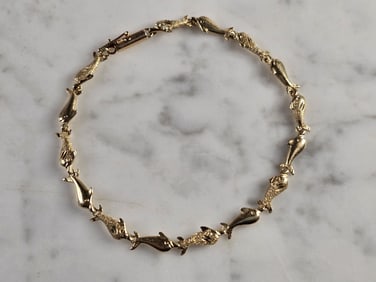 Womens Vintage Estate 14K Yellow Gold Dolphin Bracelet