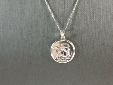 Womens Sterling Silver Guardian Angel Pendant Necklace