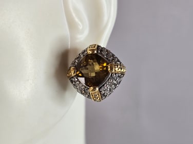 Womens Vintage Estate Sterling Silver Smoky Quartz Earrings