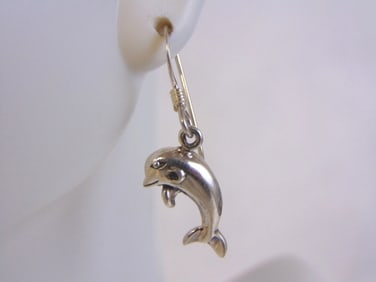 Womens Vintage Estate Sterling Silver Dolphin Earrings